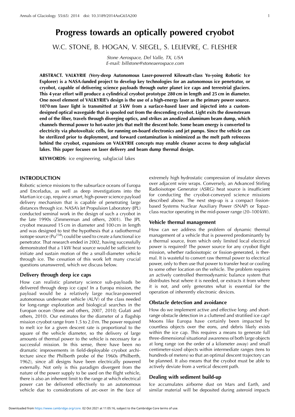 Progress Towards an Optically Powered Cryobot