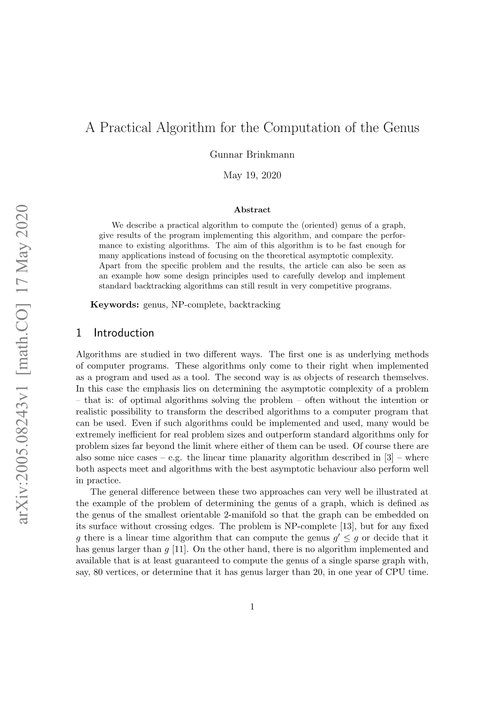 A Practical Algorithm for the Computation of the Genus