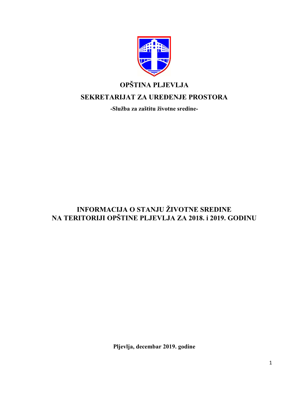 Informacija O Stanju Životne Sredine Na Teritoriji Opštine Pljevlja Za 2018