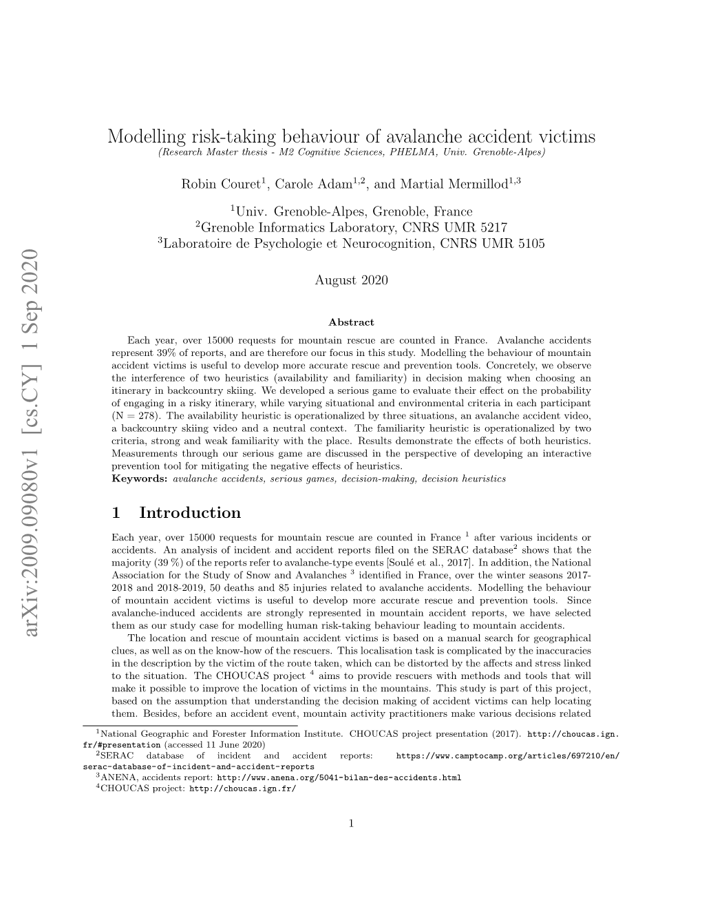 Modelling Risk-Taking Behaviour of Avalanche Accident Victims (Research Master Thesis - M2 Cognitive Sciences, PHELMA, Univ