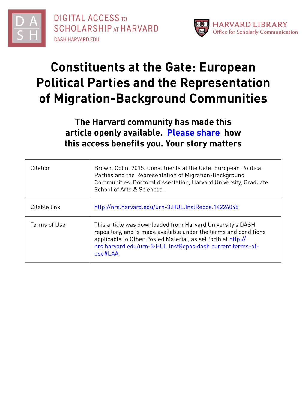 European Political Parties and the Representation of Migration-Background Communities