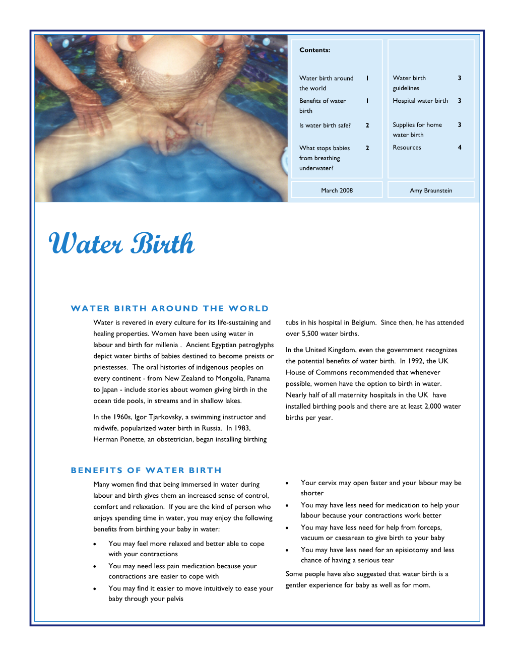 Water Birth Handout