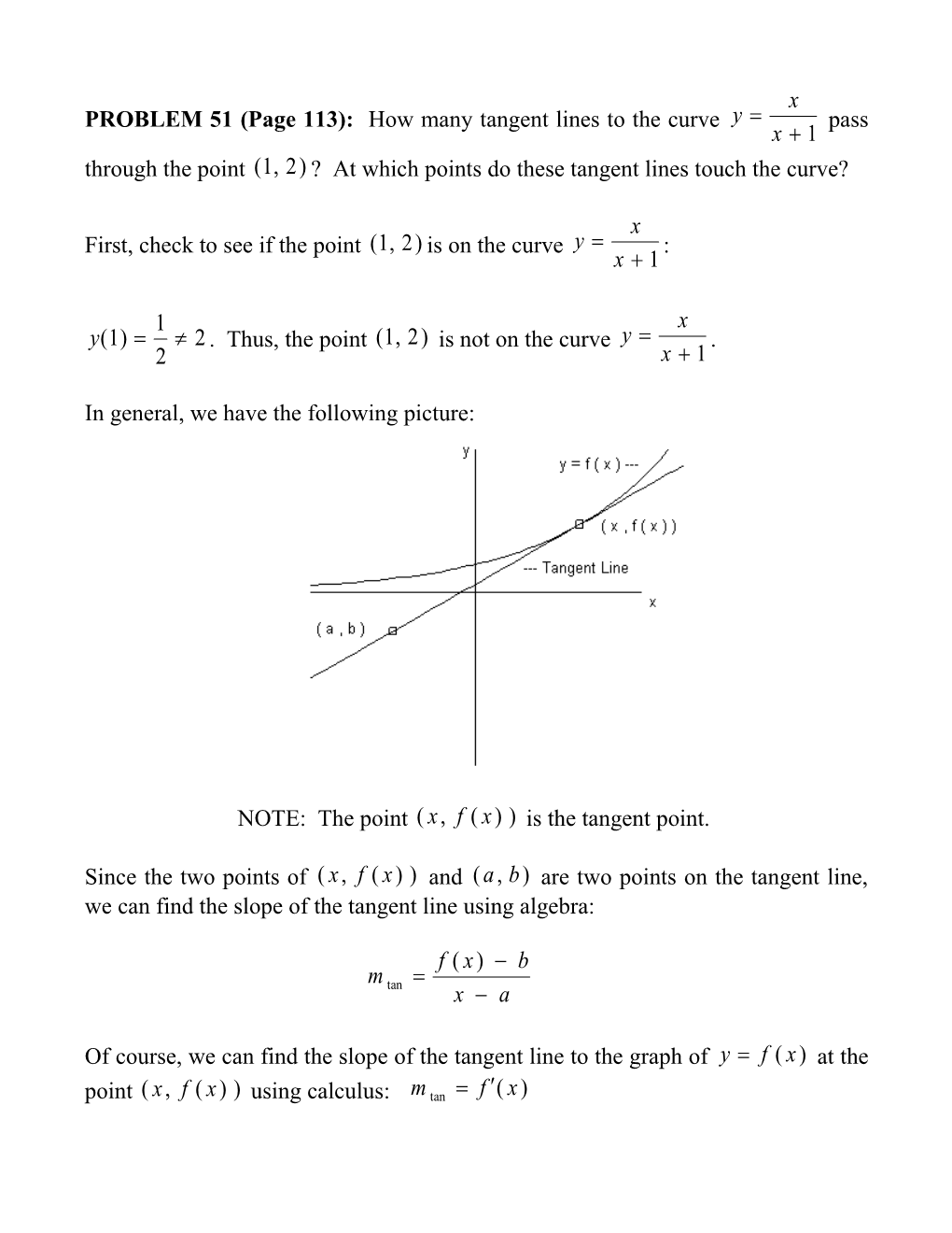 PROBLEM 51 (Page 113): How Many Tangent Lines to the Curve Pass Through the Point