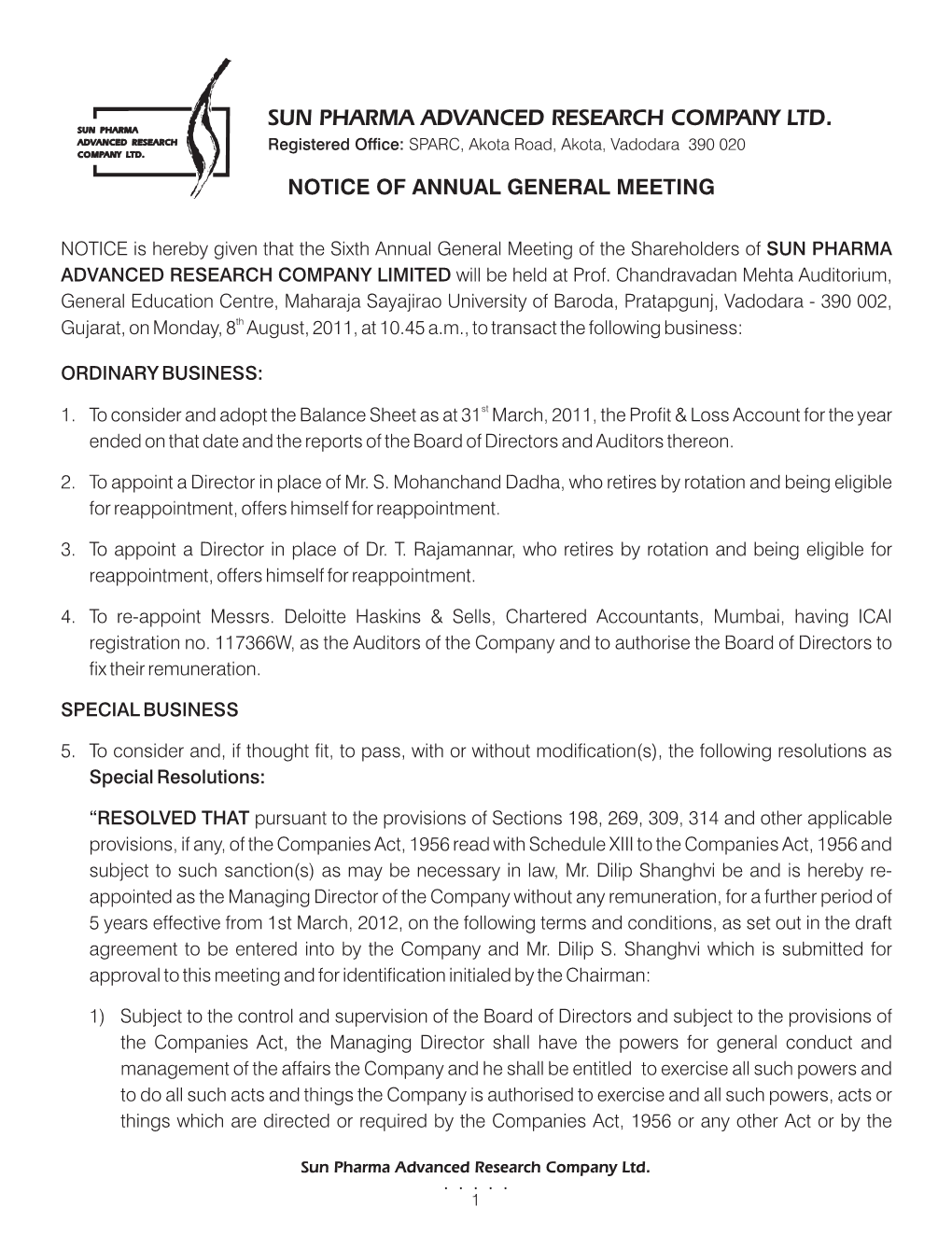 SPARC AGM Notice 06-11.Cdr