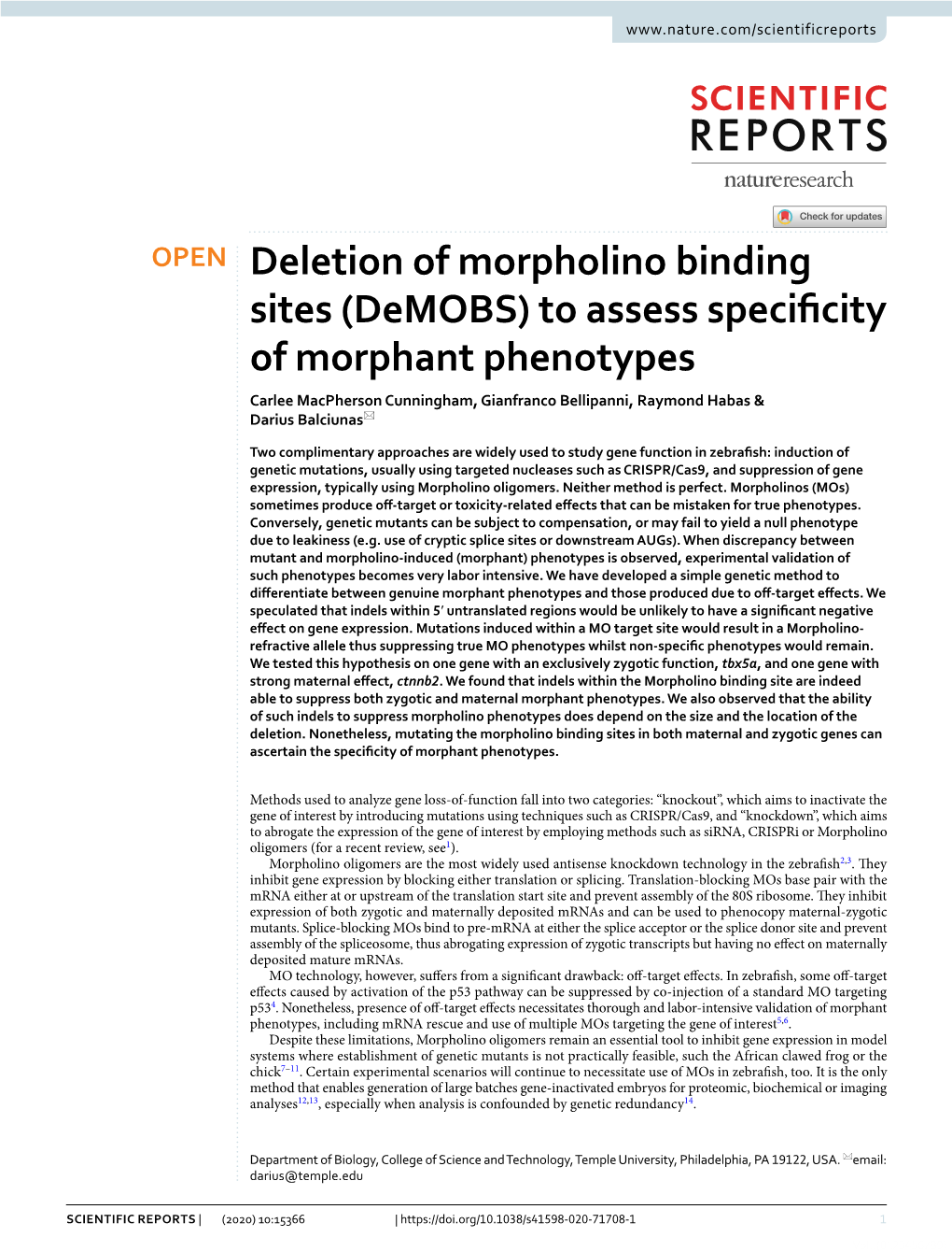 To Assess Specificity of Morphant Phenotypes