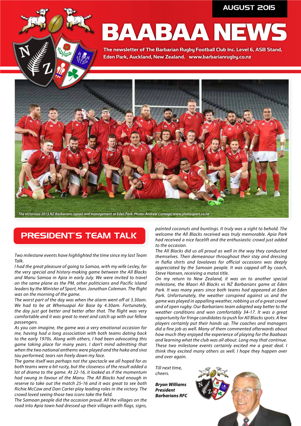 BAABAA NEWS the Newsletter of the Barbarian Rugby Football Club Inc