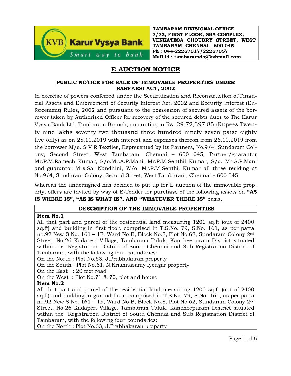 Sale of Residential Land and Building G+1 at Sundaram Colony Second Street