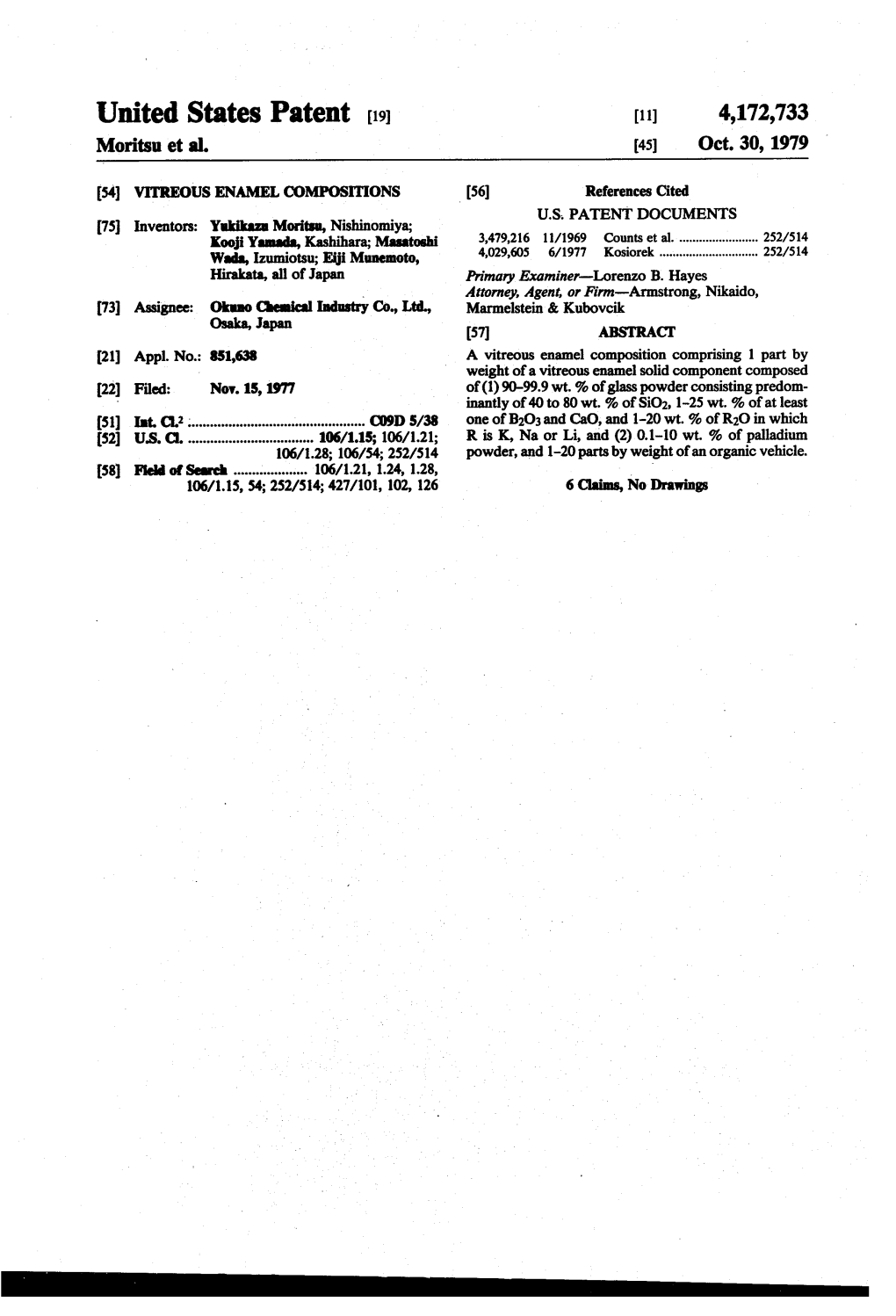 United States Patent [191 [11] 4,172,733 Moritsu Et A1
