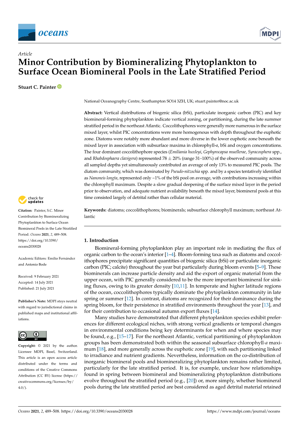 Minor Contribution by Biomineralizing Phytoplankton to Surface Ocean Biomineral Pools in the Late Stratified Period