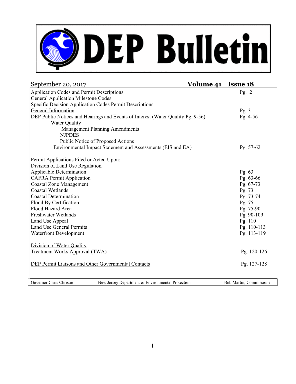 NJDEP-DEP Bulletin, 9/20/2017 Issue