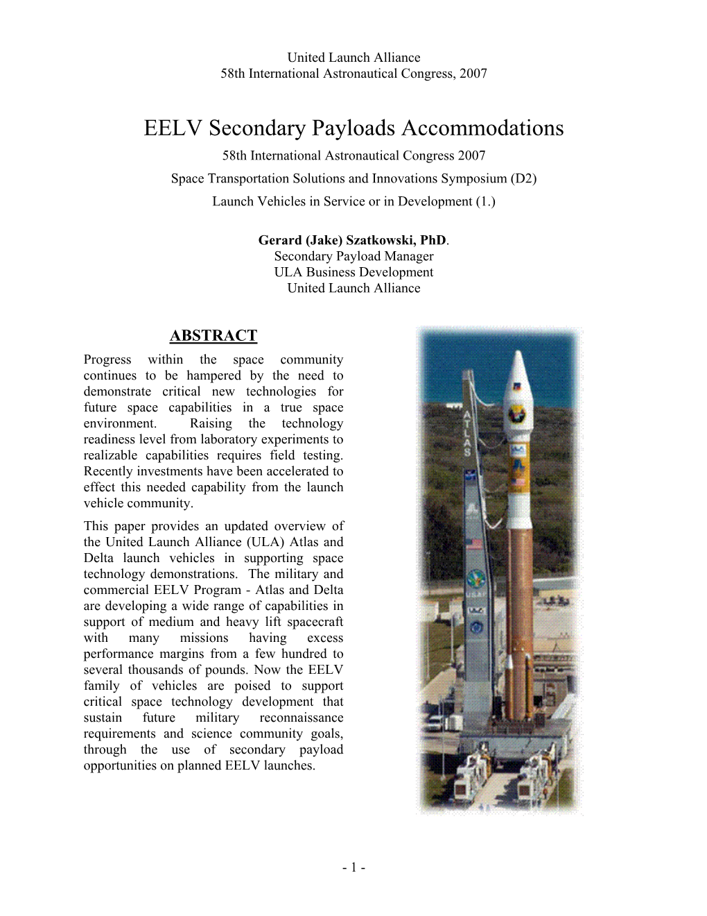 EELV Secondary Payloads Accommodations