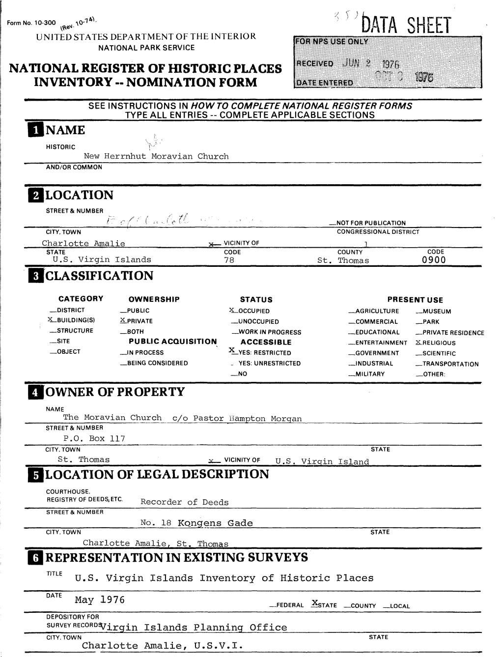 National Register of Historic Places Inventory -- Nomination Form