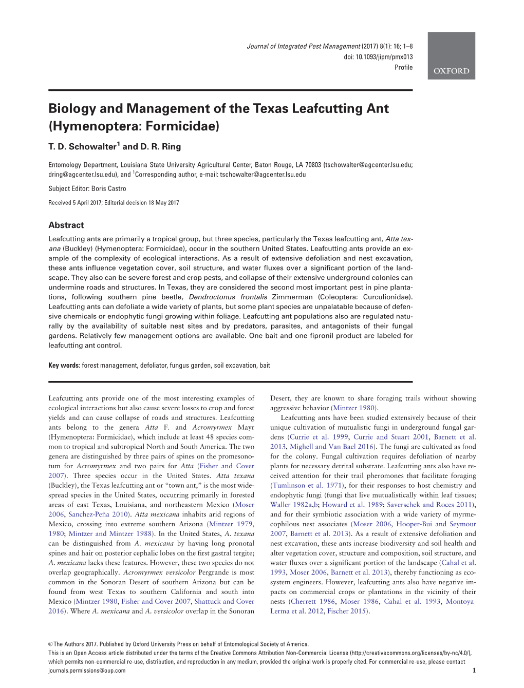 Biology and Management of the Texas Leafcutting Ant (Hymenoptera: Formicidae)