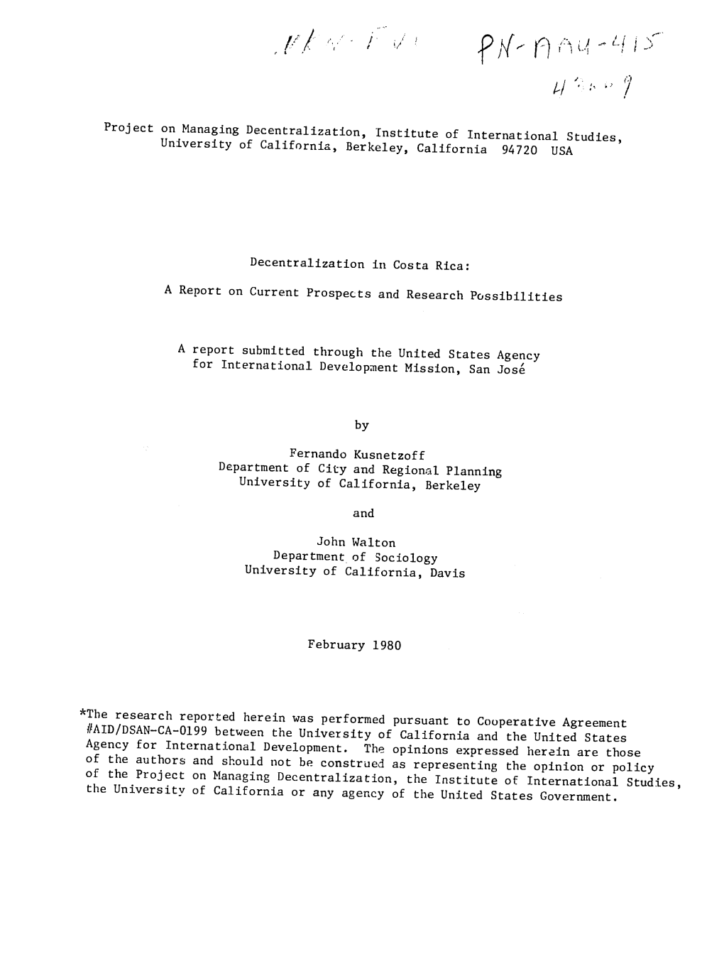 Project on Managing Decentralization, Institute of International Studies, University of California, Berkeley, California 94720 USA