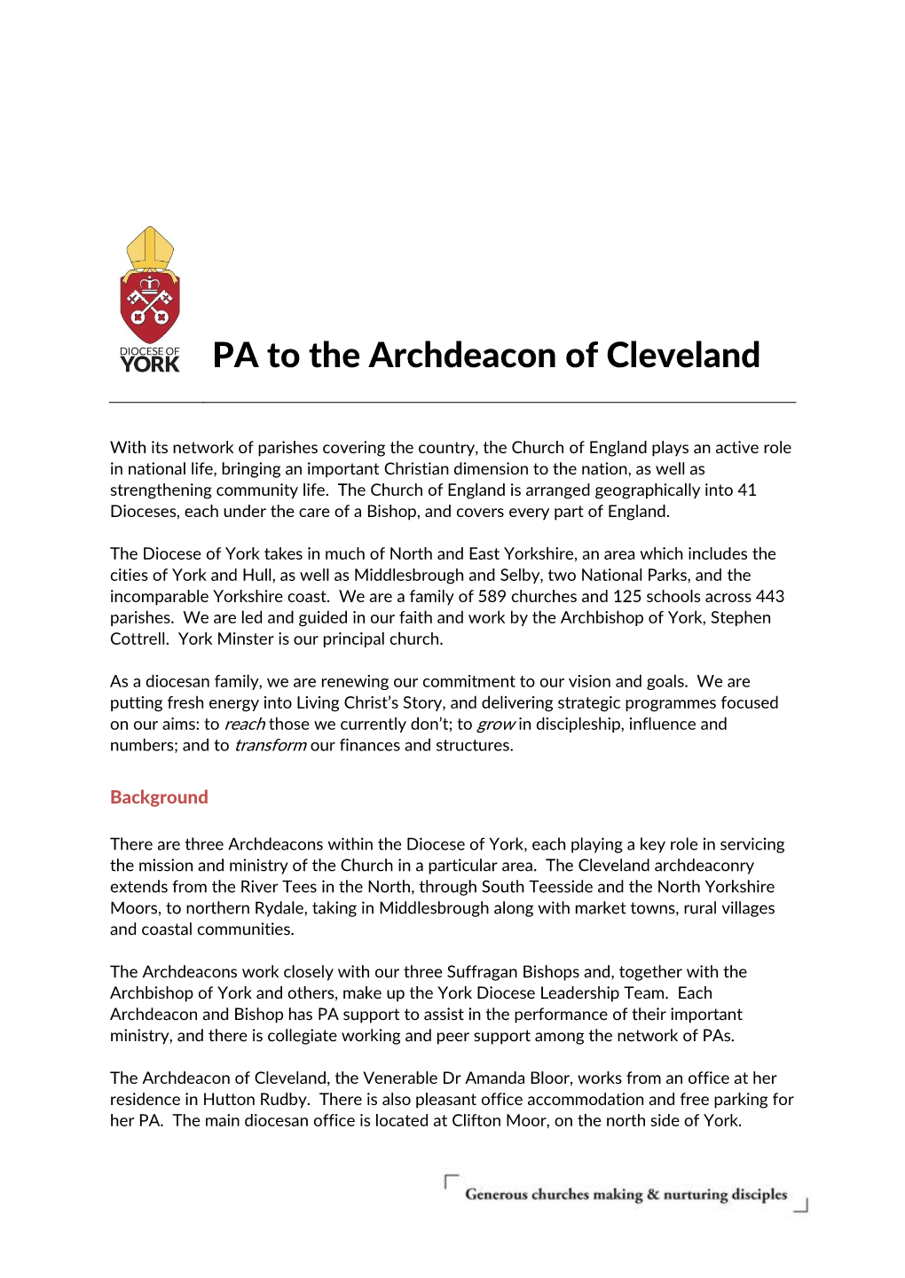 PA to Archdeacon of Cleveland