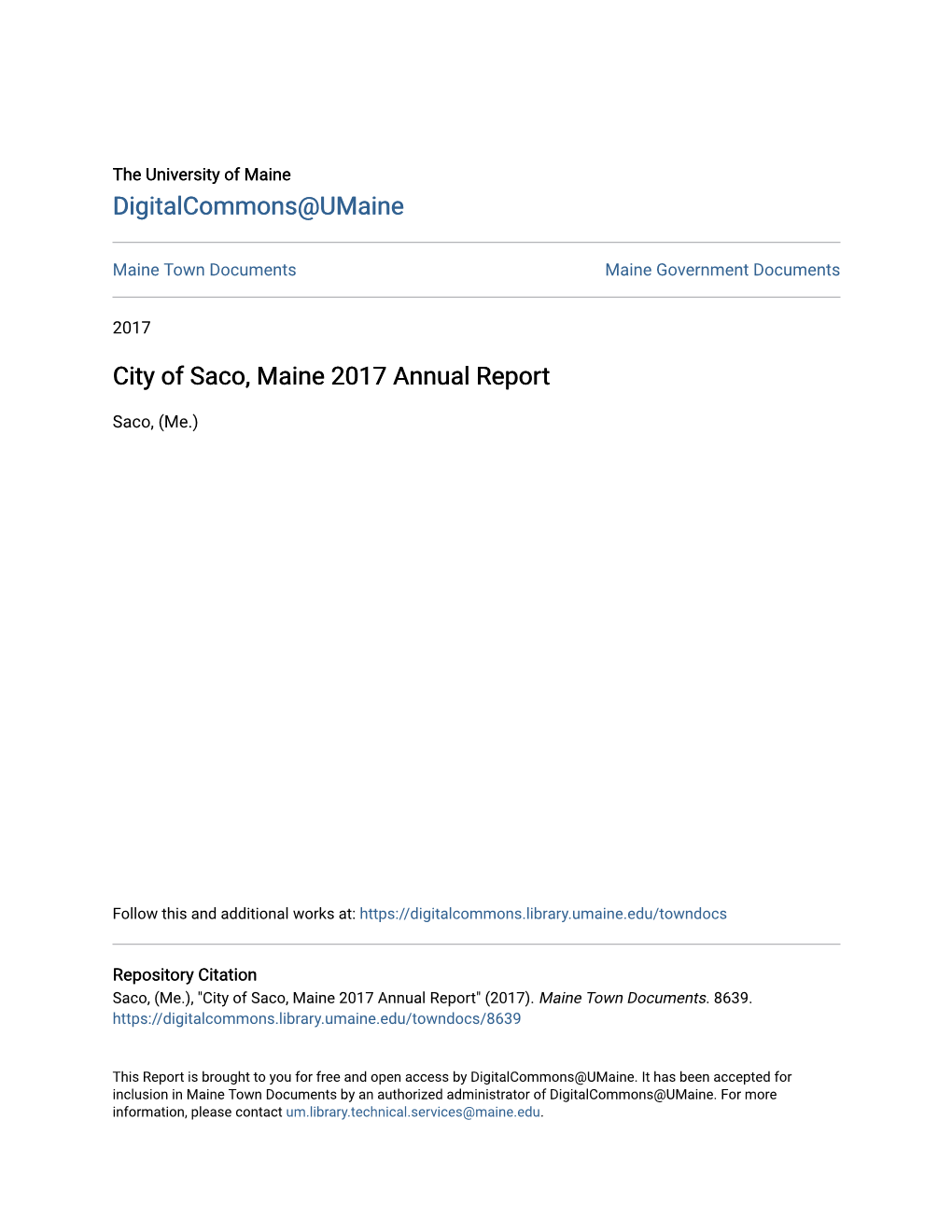 City of Saco, Maine 2017 Annual Report