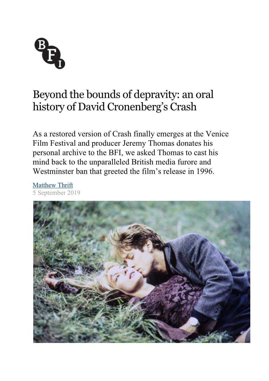 An Oral History of David Cronenberg's Crash