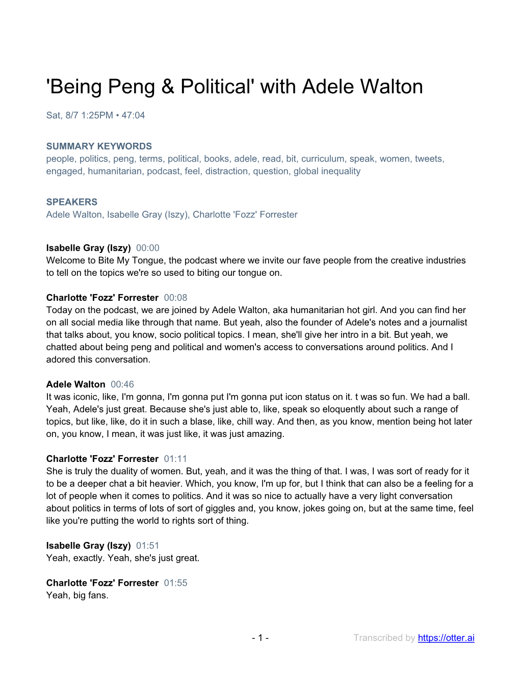 'Being Peng & Political' with Adele Walton
