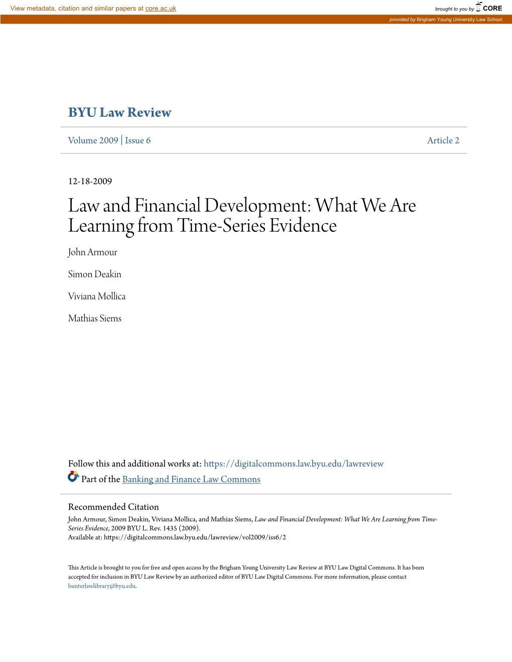Law and Financial Development: What We Are Learning from Time-Series Evidence John Armour