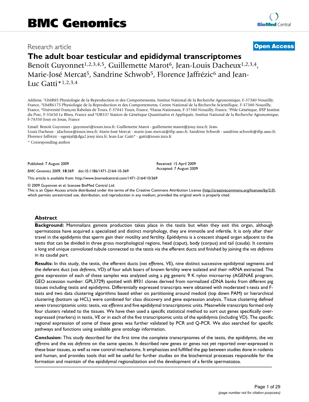 The Adult Boar Testicular and Epididymal Transcriptomes