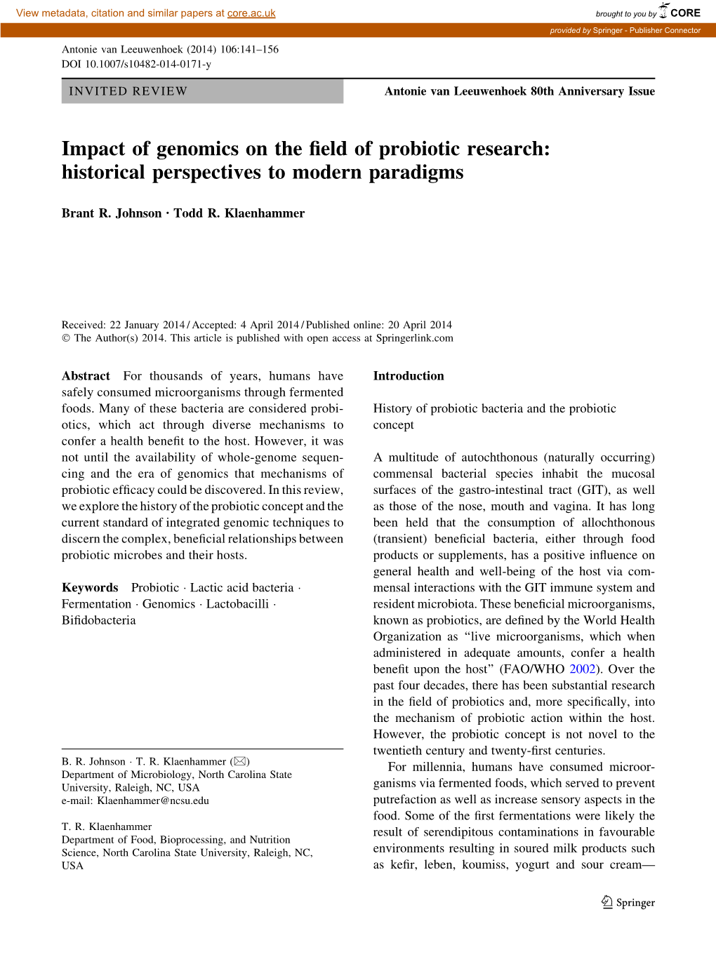 Impact of Genomics on the Field of Probiotic Research