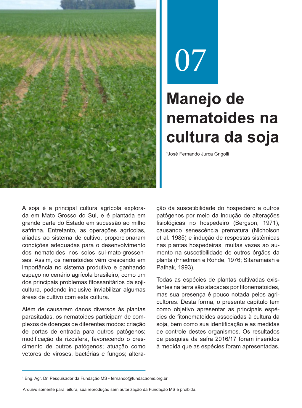 Manejo De Nematoides Na Cultura Da Soja 1José Fernando Jurca Grigolli