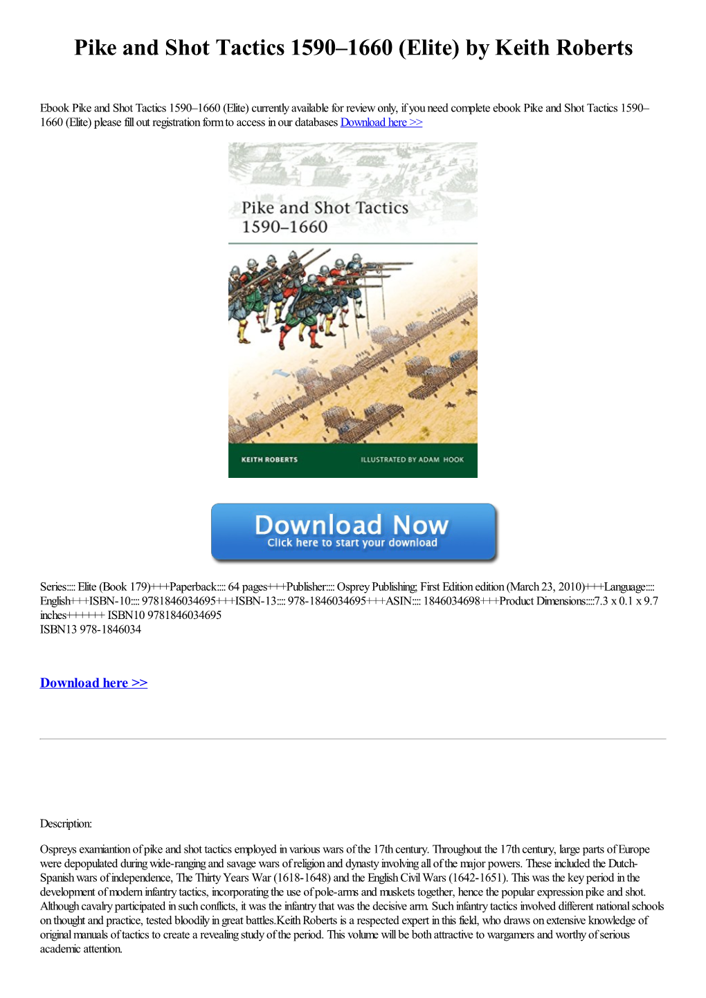 Pike and Shot Tactics 1590–1660 (Elite) by Keith Roberts