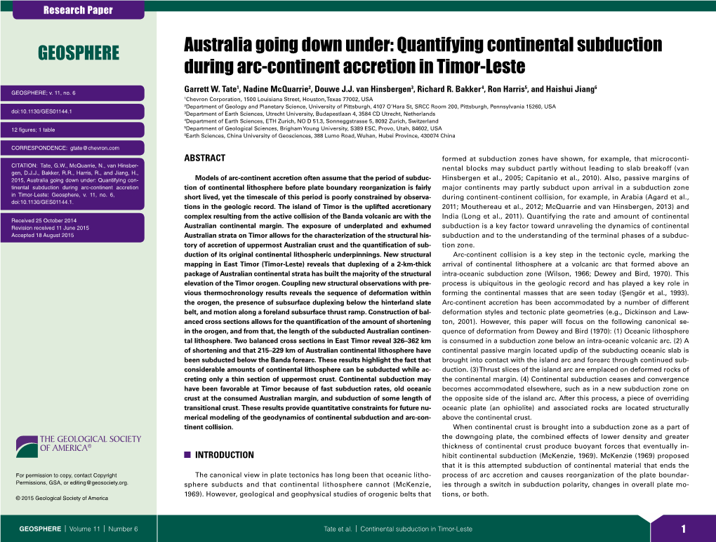 Australia Going Down Under: Quantifying Continental Subduction During Arc-Continent Accretion in Timor-Leste