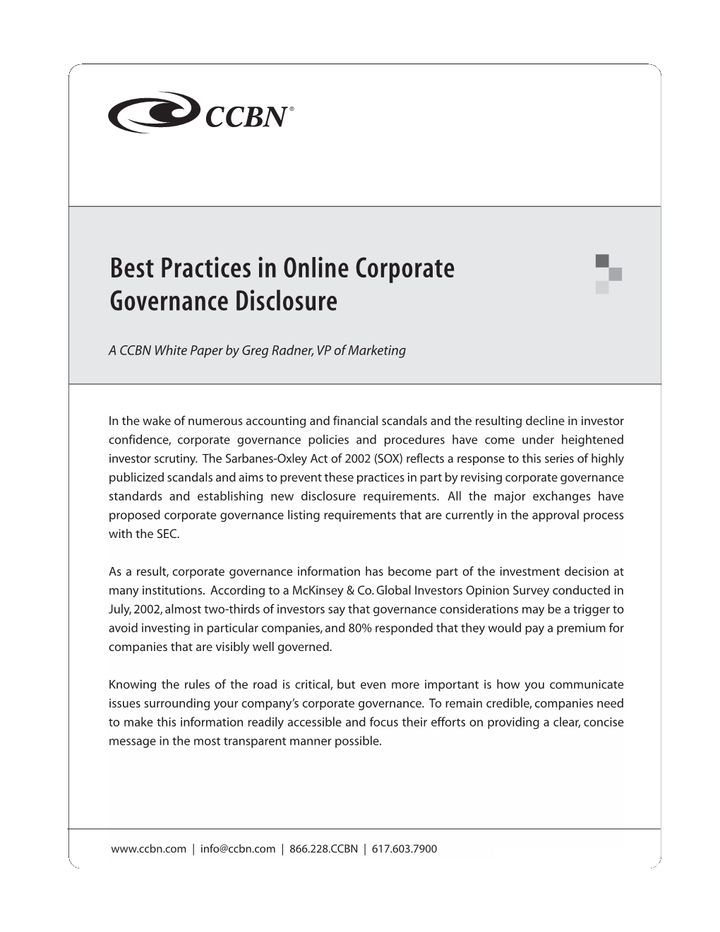 Best Practices in Online Corporate Governance Disclosure