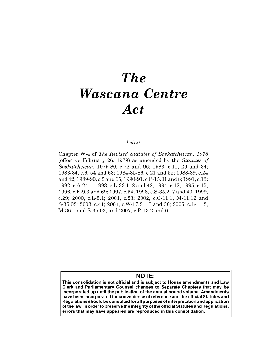 WASCANA CENTRE C