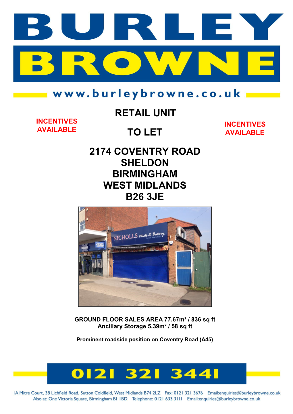 Retail Unit to Let 2174 Coventry Road Sheldon Birmingham West Midlands