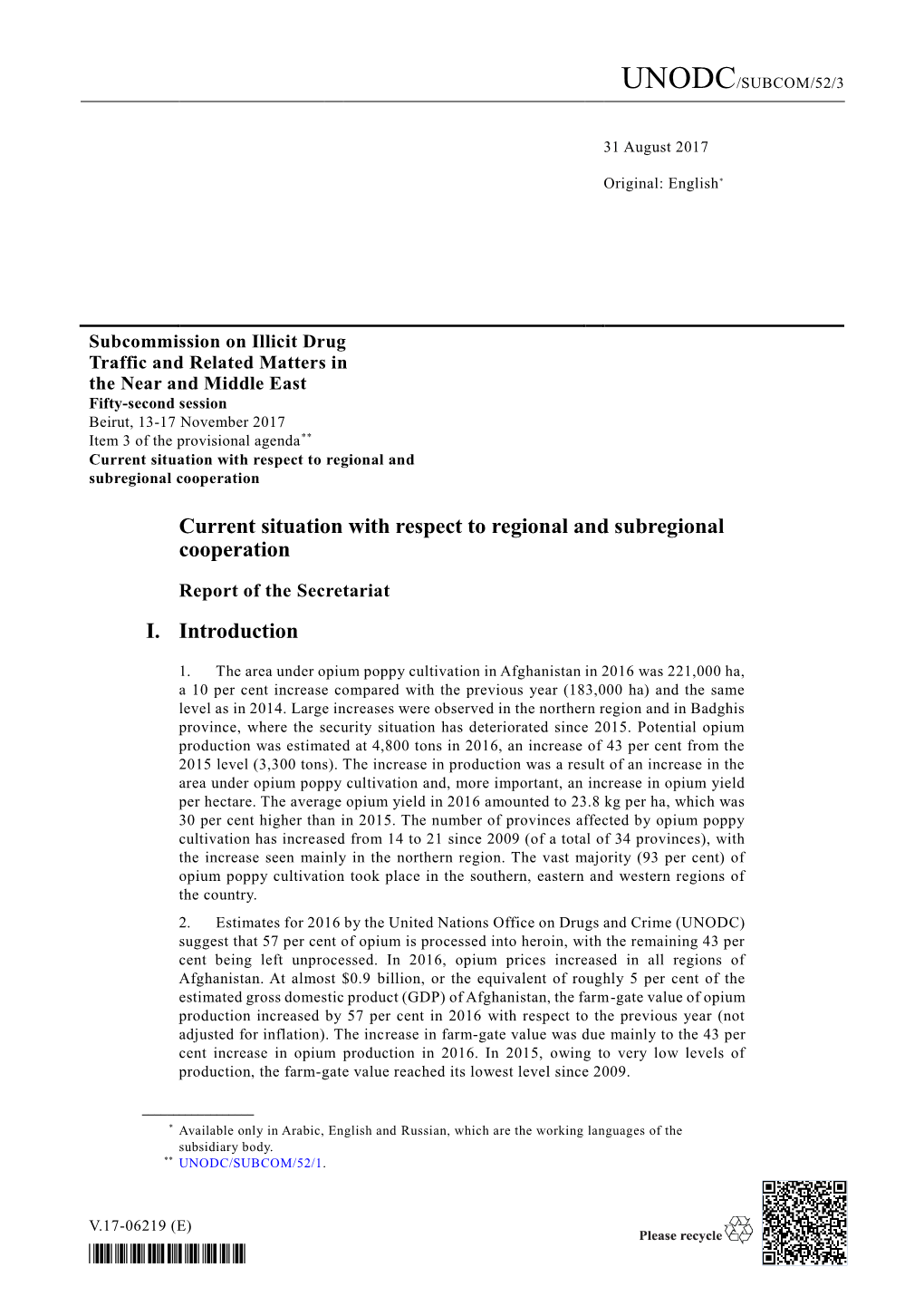 Current Situation with Respect to Regional and Subregional Cooperation