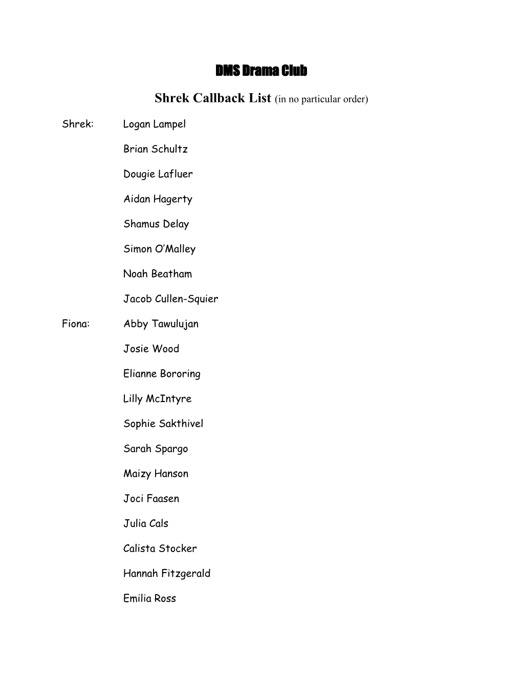 Shrek Callback List (In No Particular Order)