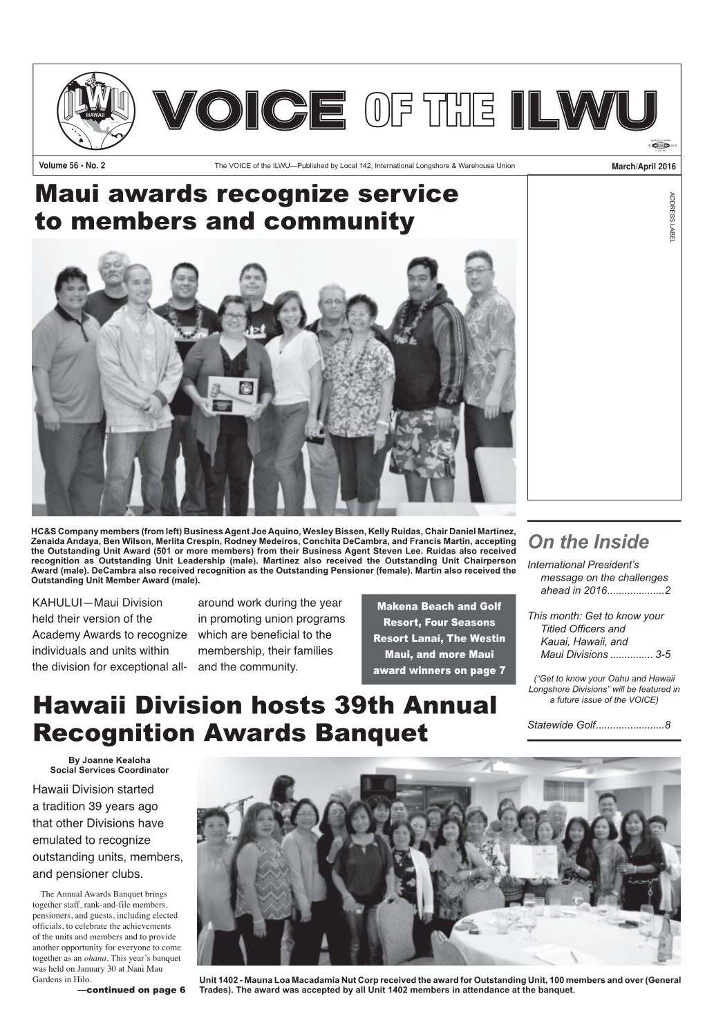 Hawaii Division Hosts 39Th Annual Recognition Awards Banquet Maui