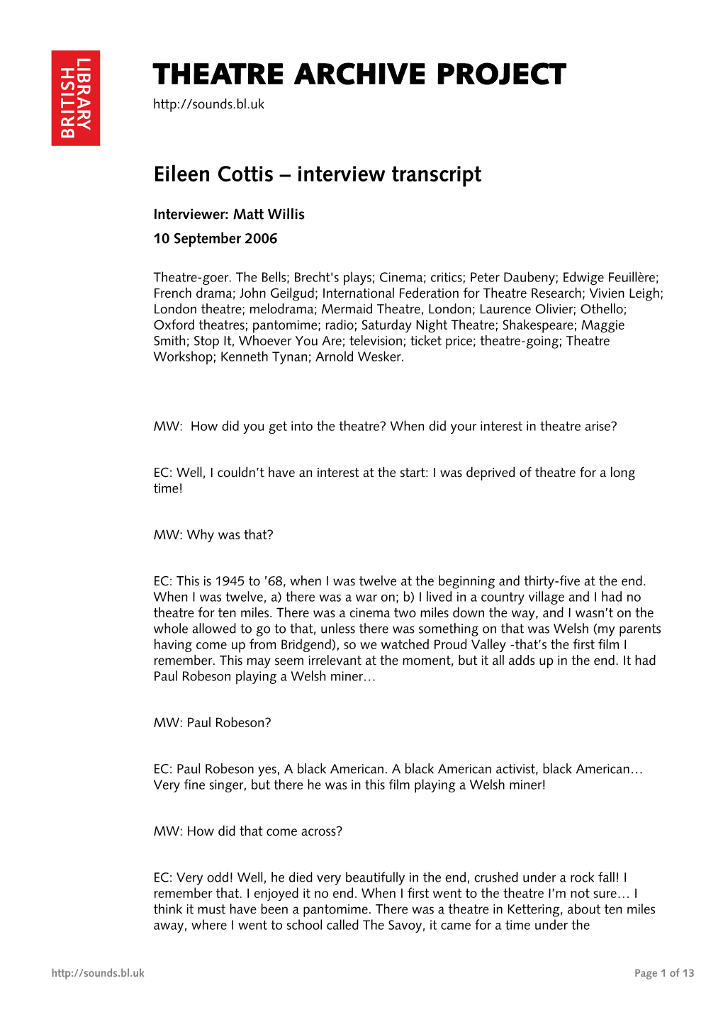 Interview with Eileen Cottis