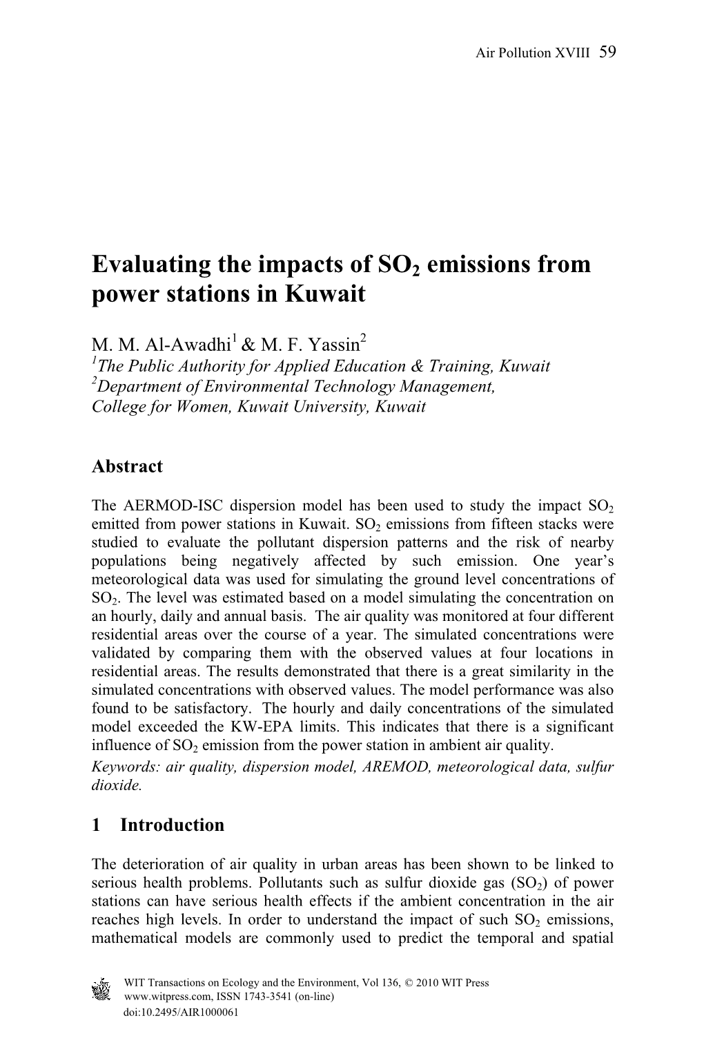 Evaluating the Impacts of SO2 Emissions from Power Stations in Kuwait