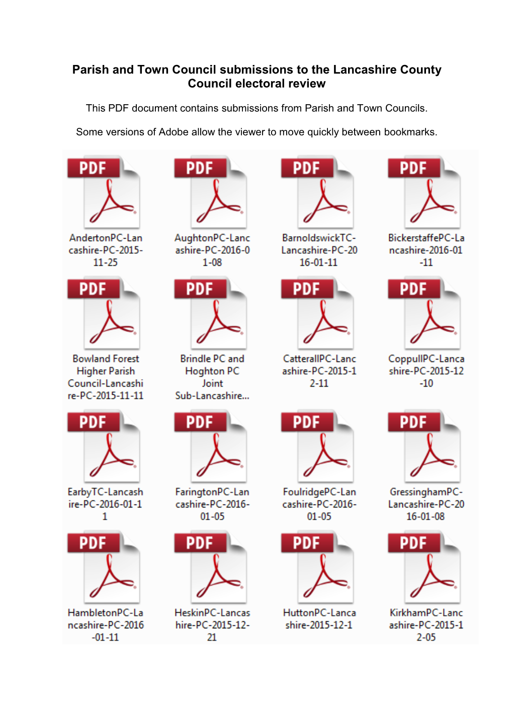 Parish and Town Council Submissions to the Lancashire County Council Electoral Review