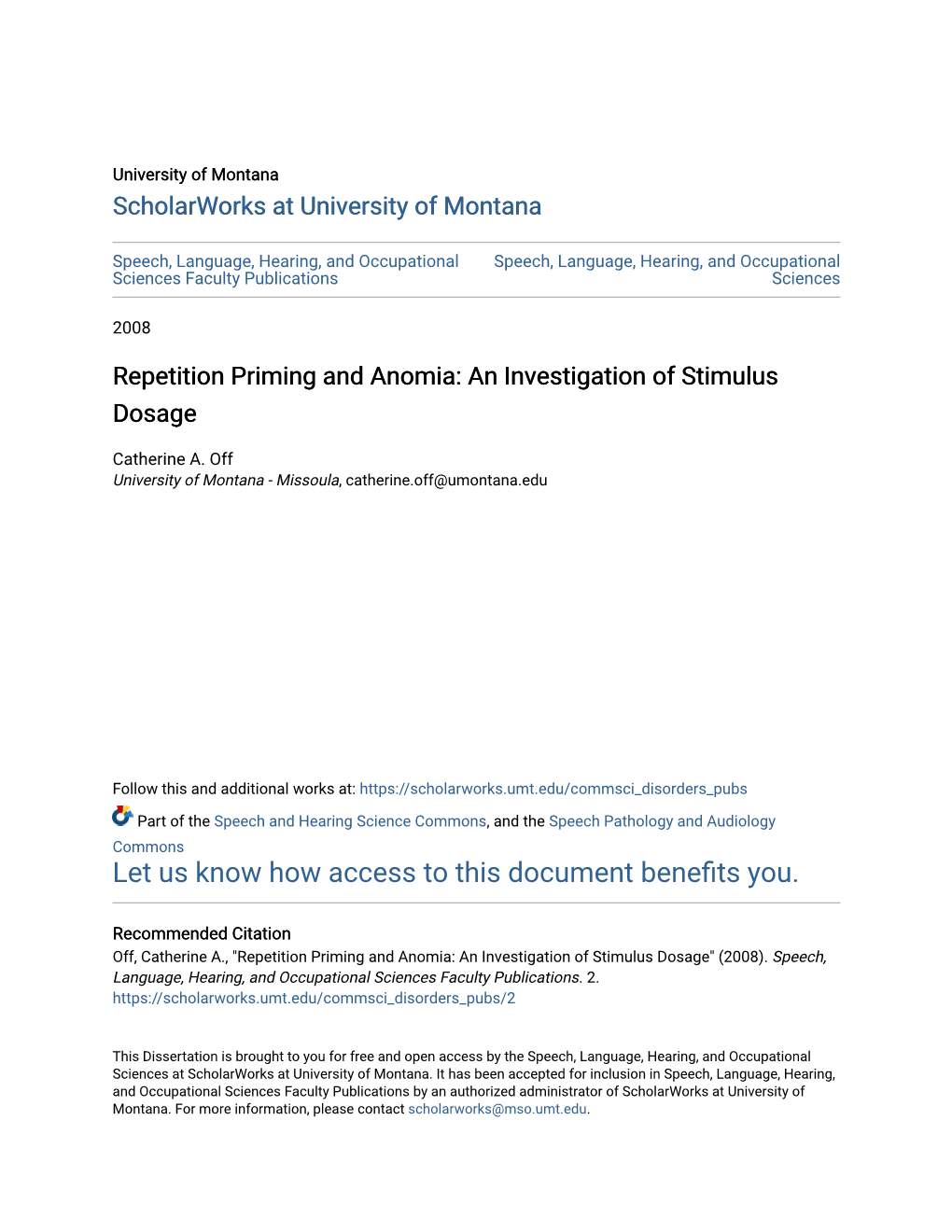 Repetition Priming and Anomia: an Investigation of Stimulus Dosage