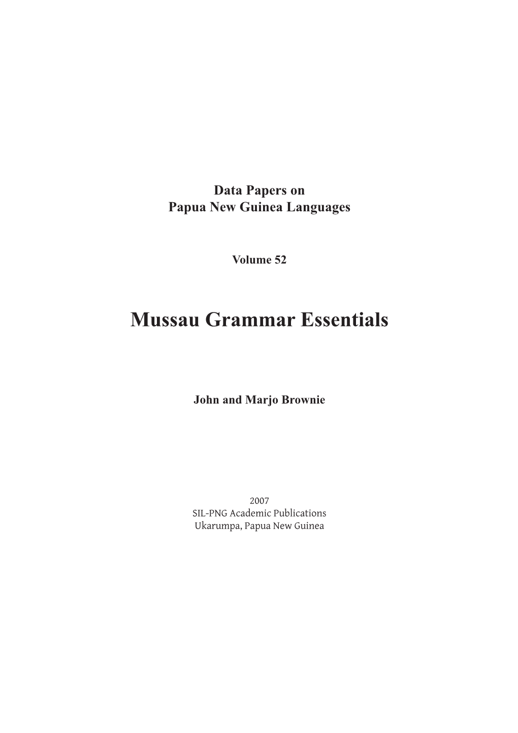 Mussau Grammar Essentials