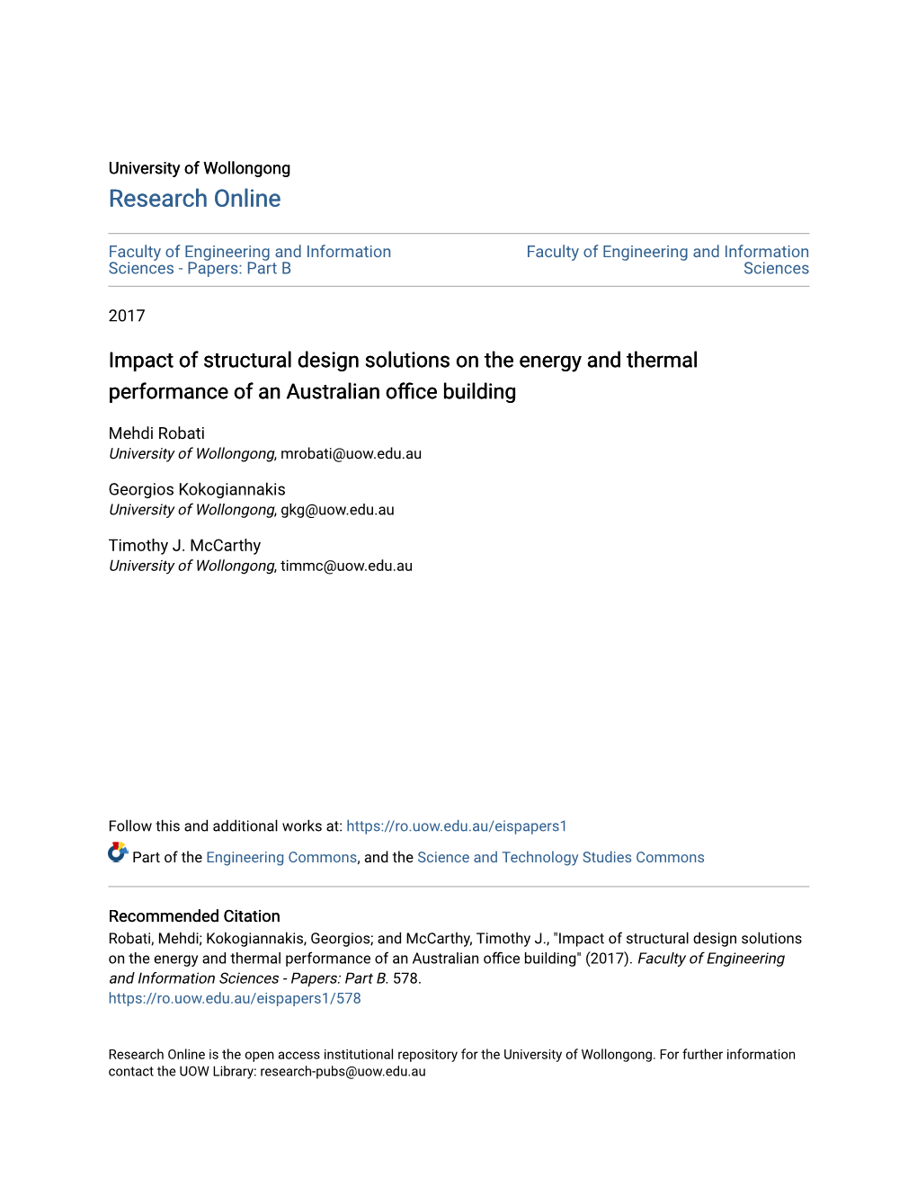 Impact of Structural Design Solutions on the Energy and Thermal Performance of an Australian Office Building