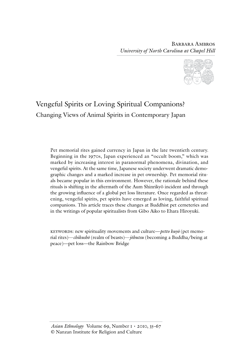 Vengeful Spirits Or Loving Spiritual Companions? Changing Views of Animal Spirits in Contemporary Japan