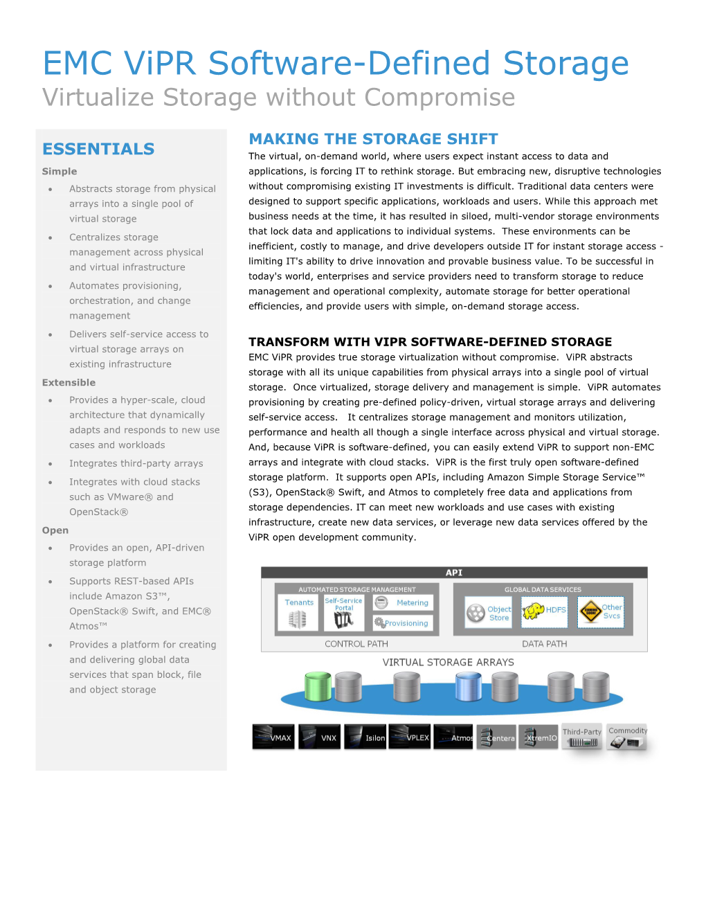 EMC Vipr Software-Defined Storage Virtualize Storage Without Compromise