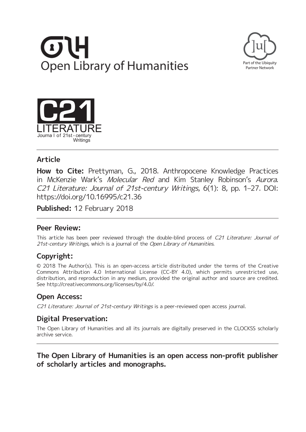 Anthropocene Knowledge Practices in Mckenzie Wark's Molecular Red