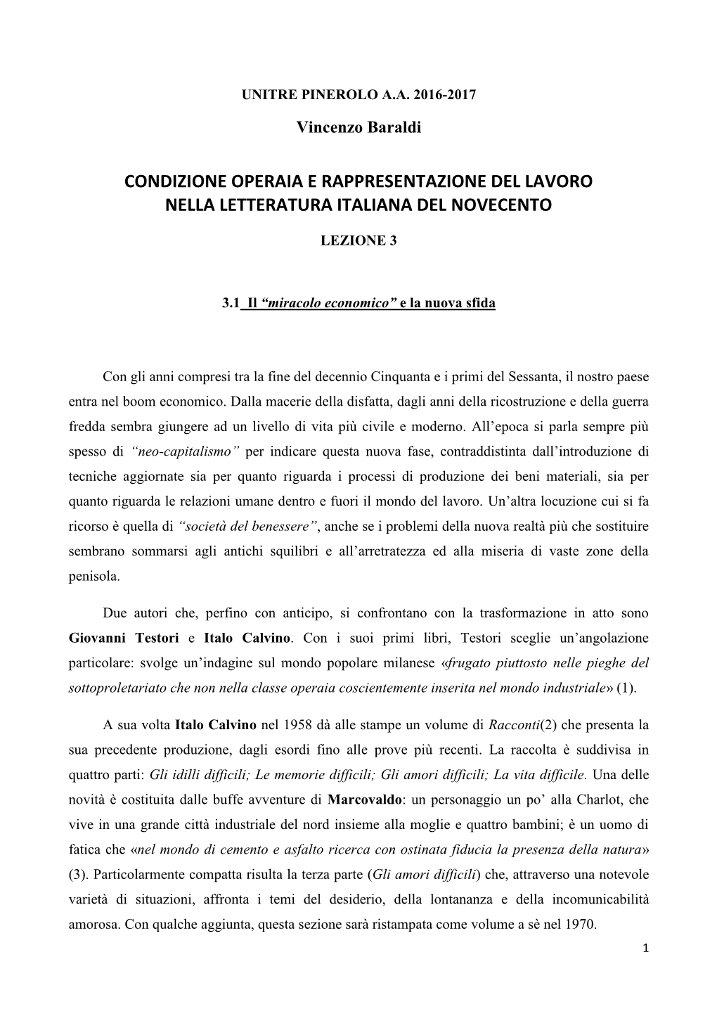 Condizione Operaia E Rappresentazione Del Lavoro Nella Letteratura Italiana Del Novecento