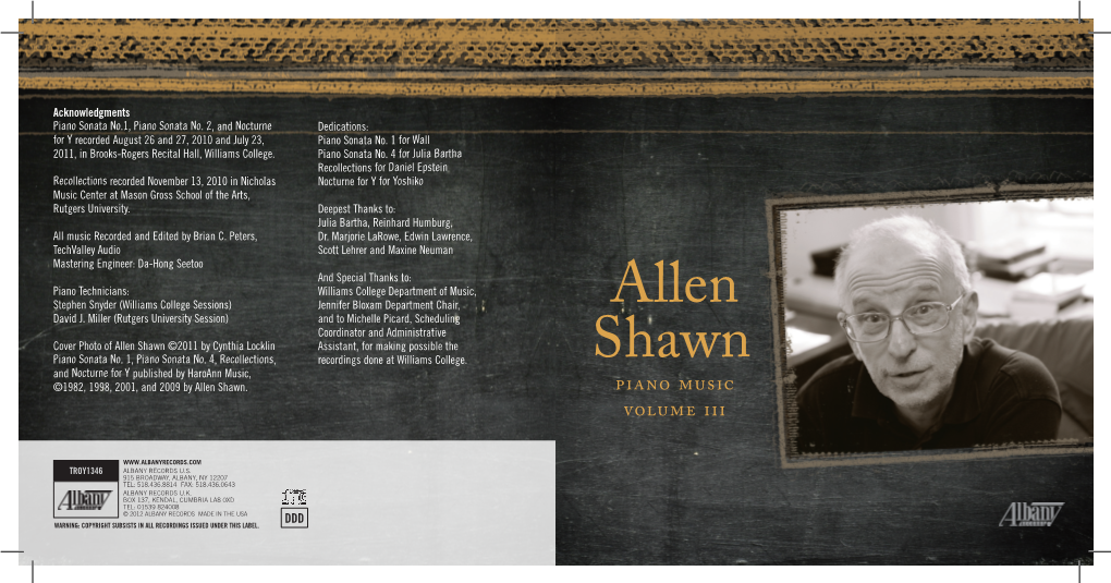 Allen Shawn ©2011 by Cynthia Locklin Assistant, for Making Possible the Piano Sonata No