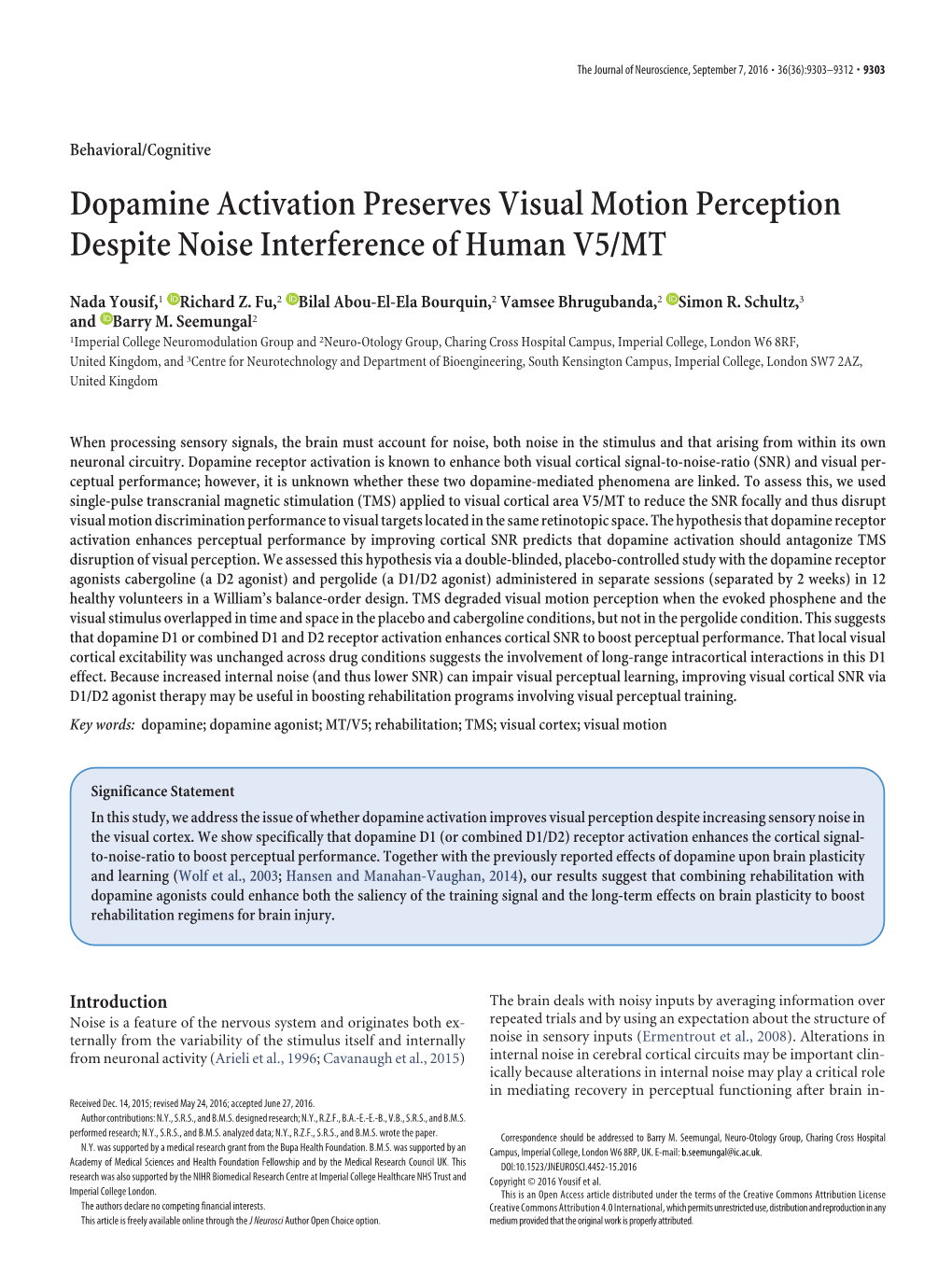 Dopamine Activation Preserves Visual Motion Perception Despite Noise Interference of Human V5/MT