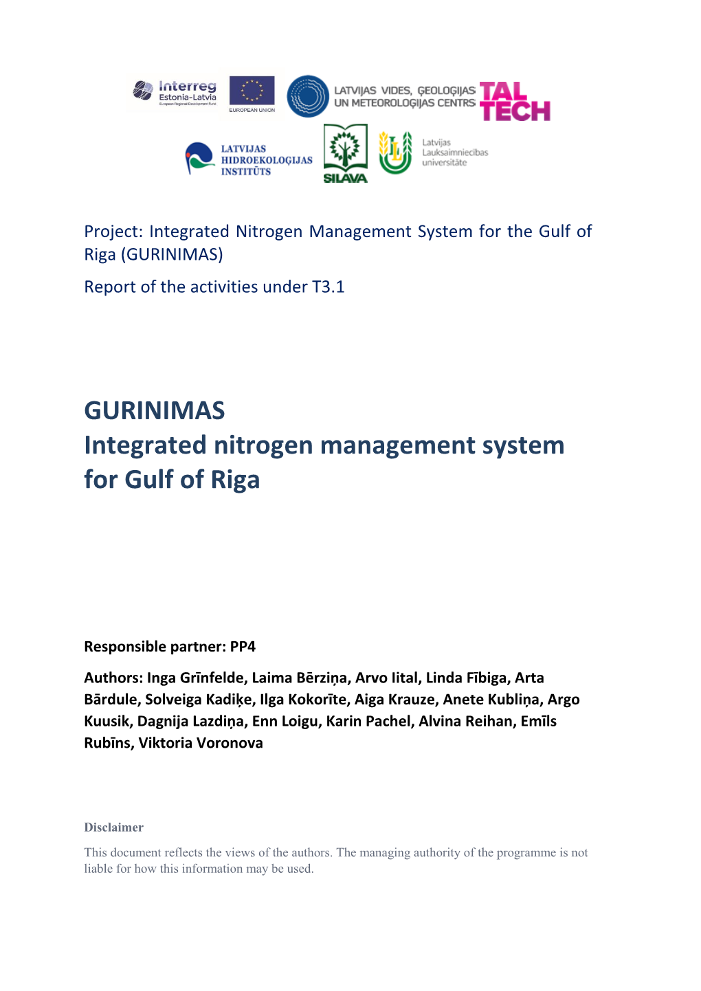 GURINIMAS Integrated Nitrogen Management System for Gulf of Riga