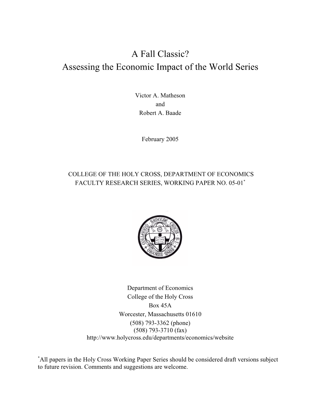 Assessing the Economic Impact of the World Series