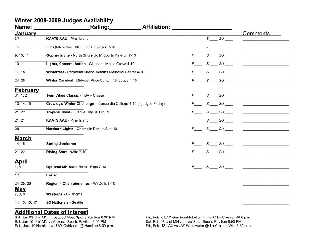 Winter 2008-2009 Judges Availability