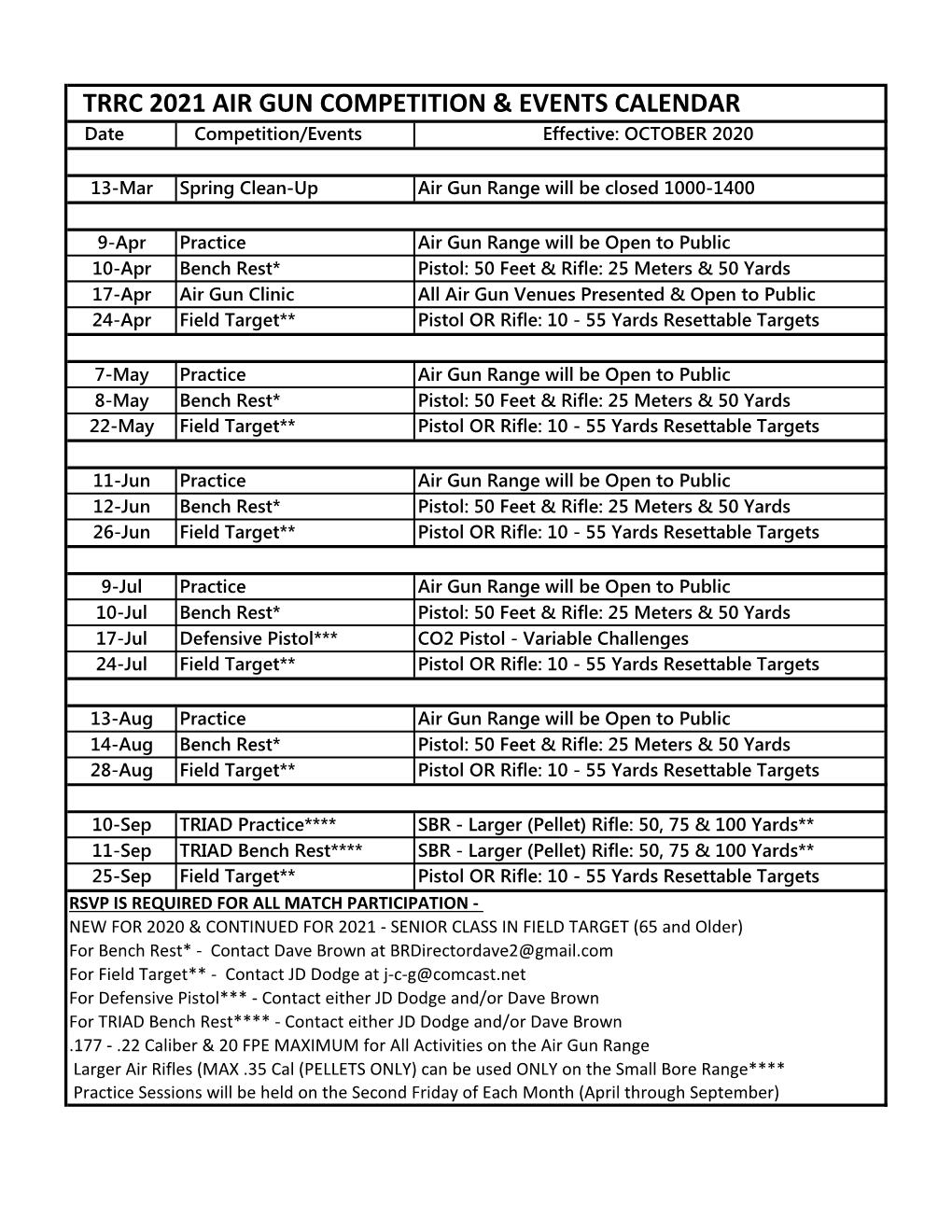 Trrc 2021 Air Gun Competition & Events Calendar